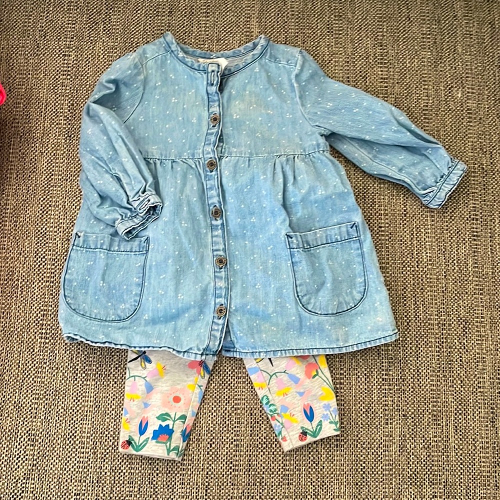 The cutest 3-6 month denim dress and leggings outfit!
